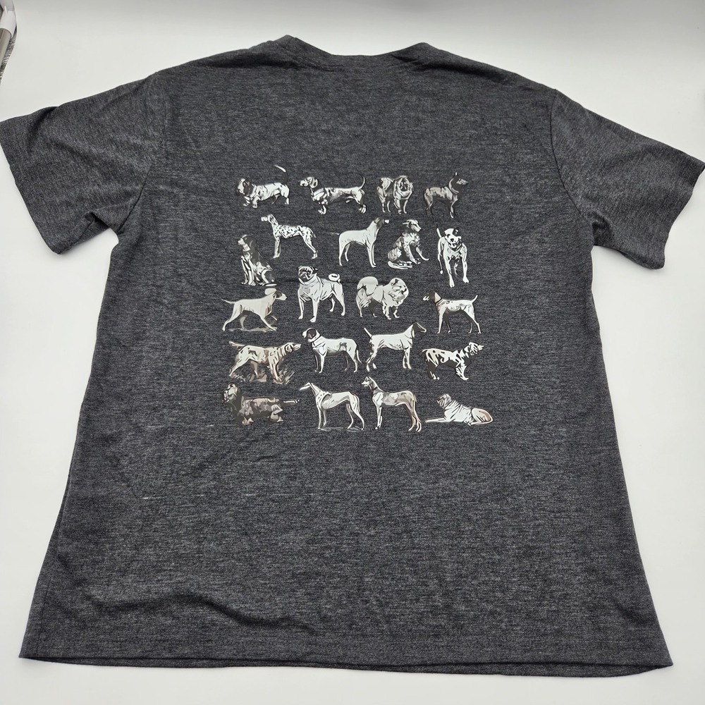 Women's Shirt Sze M Carbon Gray Graphic Print "High Road" dogs print on the back